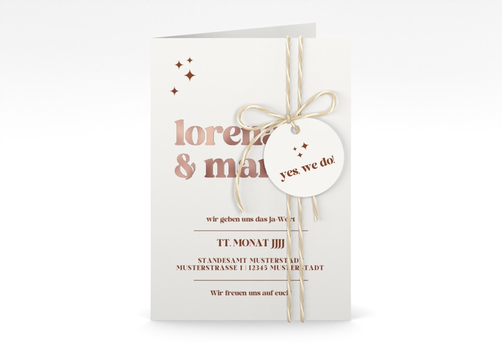 Einladungskarte Hochzeit Retro A6 Klappkarte hoch weiss rosegold