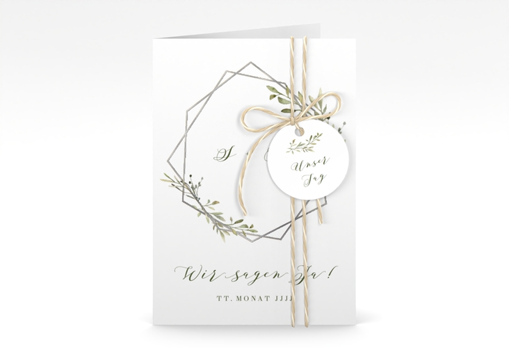 Einladungskarte Hochzeit Acacia A6 Klappkarte hoch weiss silber