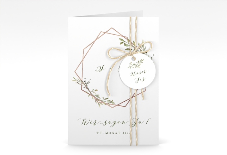 Einladungskarte Hochzeit Acacia A6 Klappkarte hoch weiss rosegold