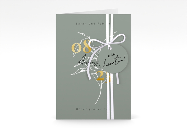Einladungskarte Hochzeit Seed A6 Klappkarte hoch gruen gold