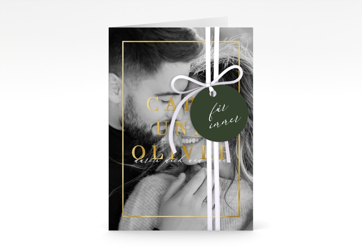 Einladungskarte Hochzeit Moment A6 Klappkarte hoch gruen gold