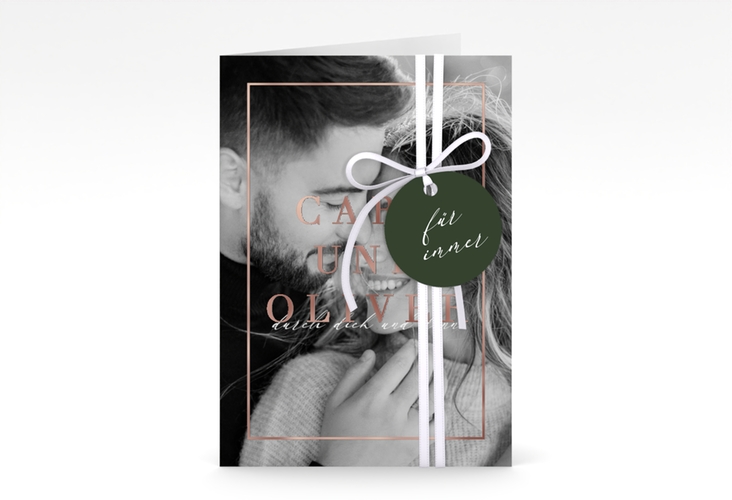Einladungskarte Hochzeit Moment A6 Klappkarte hoch gruen rosegold