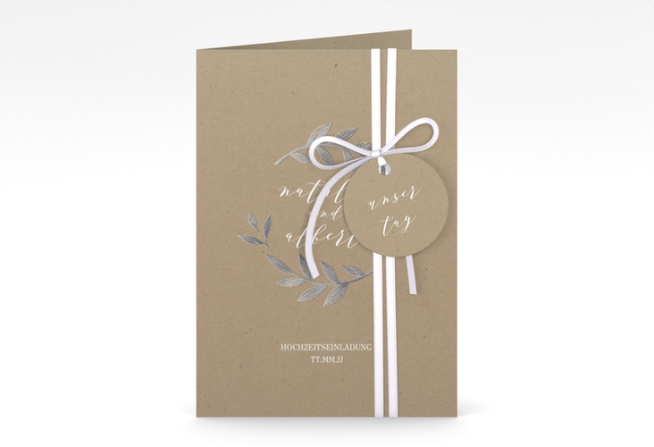 Einladungskarte Hochzeit Naturelove A6 Klappkarte hoch weiss silber