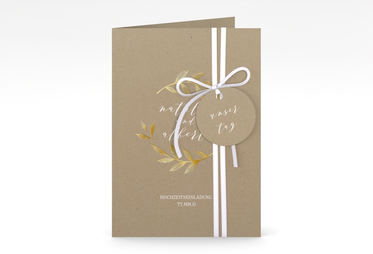 Einladungskarte Hochzeit Naturelove A6 Klappkarte hoch weiss gold