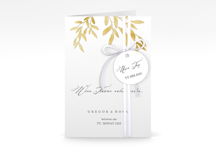 Einladungskarte Hochzeit Demure A6 Klappkarte hoch weiss gold