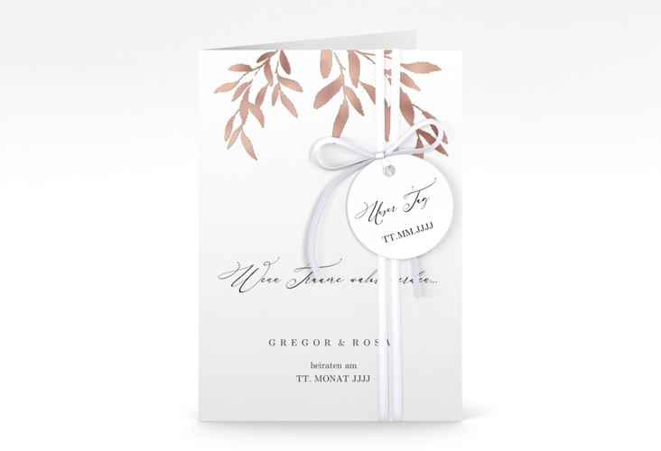 Einladungskarte Hochzeit Demure A6 Klappkarte hoch weiss rosegold