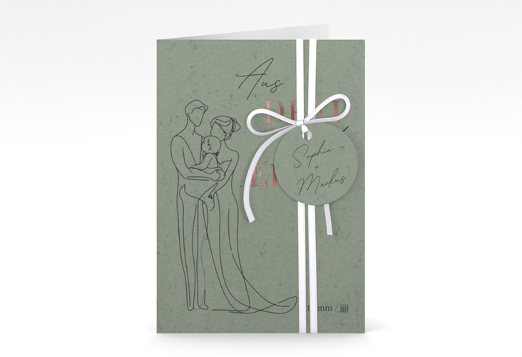 Einladungskarte Hochzeit Vereint A6 Klappkarte hoch gruen rosegold