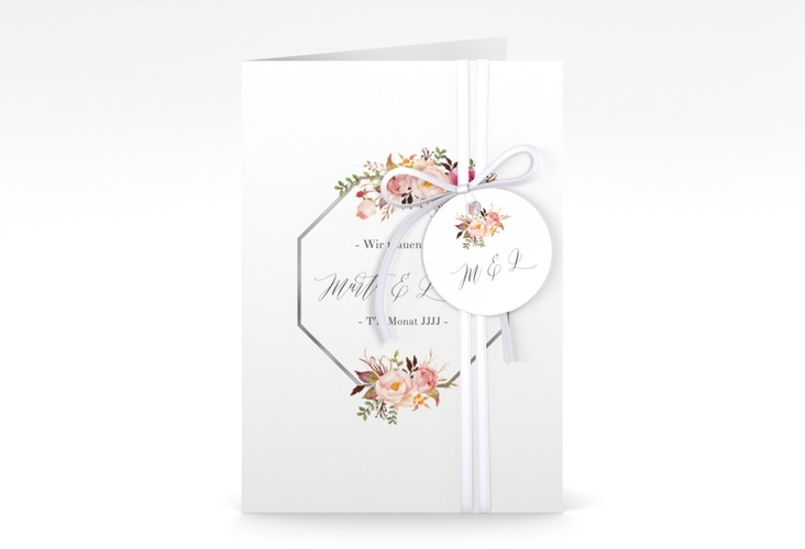 Einladungskarte Hochzeit Prachtvoll A6 Klappkarte hoch weiss silber