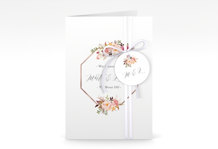 Einladungskarte Hochzeit Prachtvoll A6 Klappkarte hoch weiss rosegold