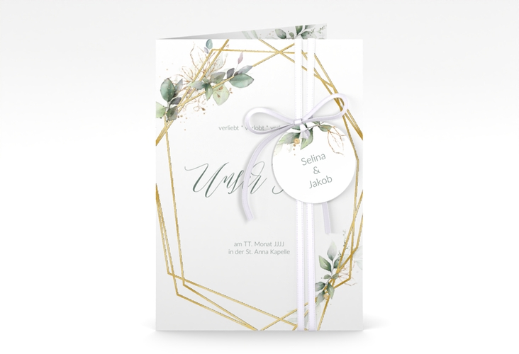 Hochzeitseinladung Greenish A6 Klappkarte hoch gruen gold