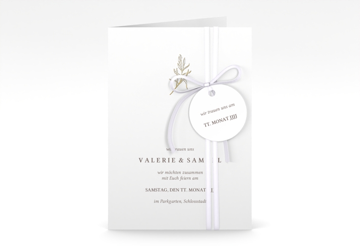 Einladungskarte Hochzeit Ivy A6 Klappkarte hoch weiss gold minimalistisch mit kleiner botanischer Illustration