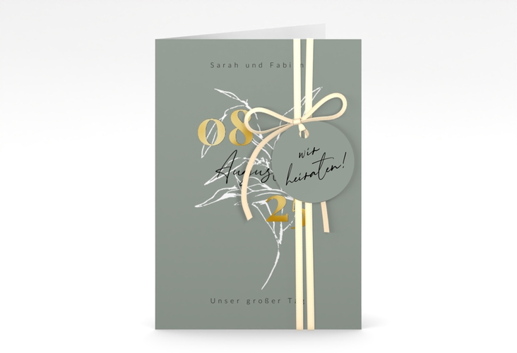 Einladungskarte Hochzeit Seed A6 Klappkarte hoch gruen gold