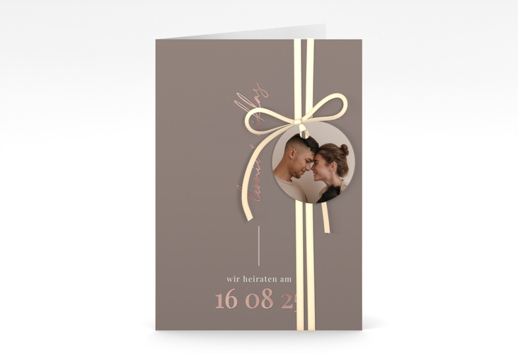 Einladungskarte Hochzeit Idylle A6 Klappkarte hoch braun rosegold