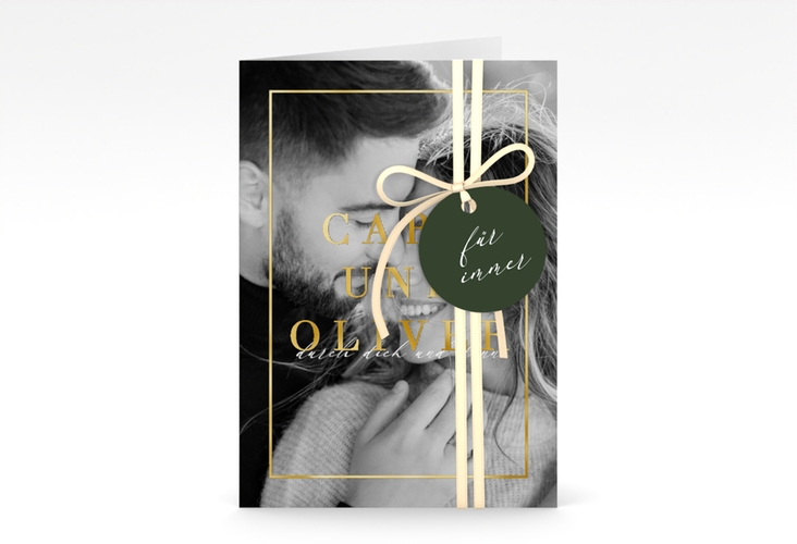 Einladungskarte Hochzeit Moment A6 Klappkarte hoch gruen gold