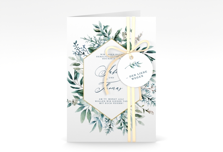 Einladungskarte Hochzeit Lumiere A6 Klappkarte hoch weiss gold