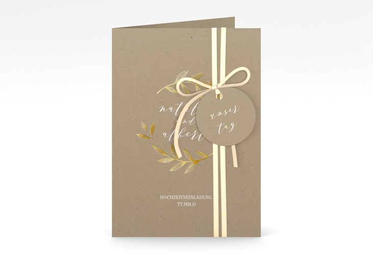 Einladungskarte Hochzeit Naturelove A6 Klappkarte hoch weiss gold