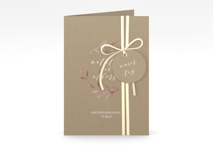 Einladungskarte Hochzeit Naturelove A6 Klappkarte hoch weiss rosegold