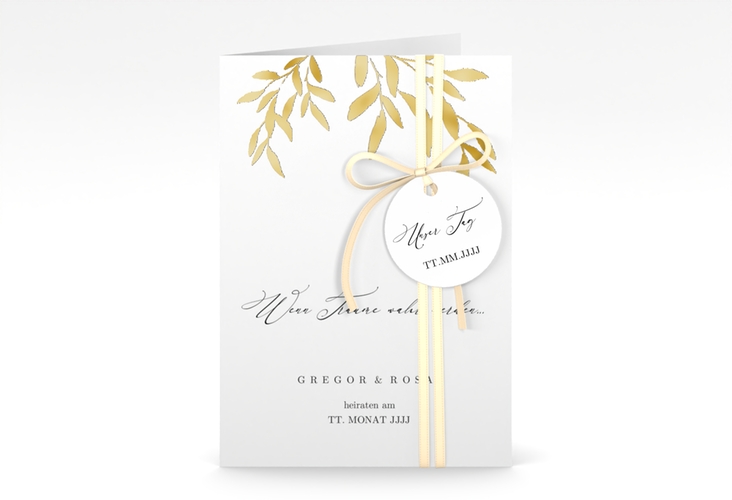 Einladungskarte Hochzeit Demure A6 Klappkarte hoch weiss gold
