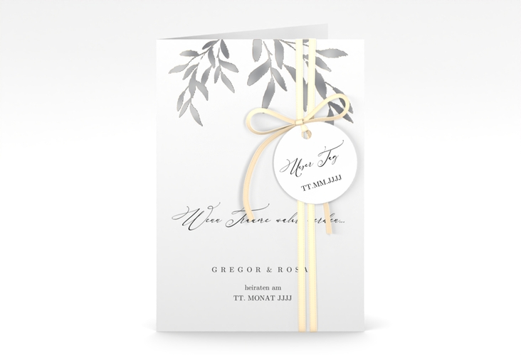Einladungskarte Hochzeit Demure A6 Klappkarte hoch weiss silber