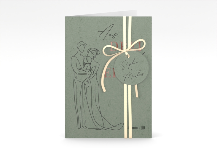Einladungskarte Hochzeit Vereint A6 Klappkarte hoch gruen rosegold