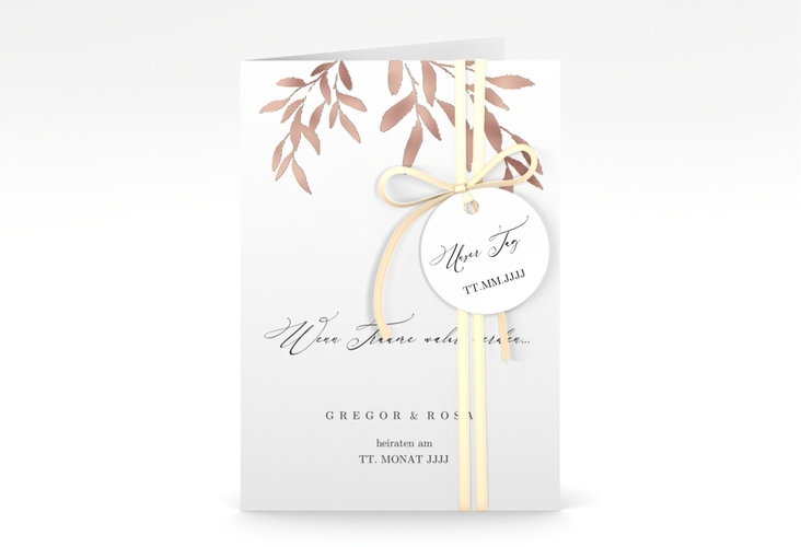 Einladungskarte Hochzeit Demure A6 Klappkarte hoch weiss rosegold