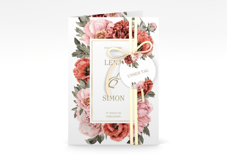 Einladungskarte Hochzeit "Amapola" DIN A6 Klappkarte weiss gold