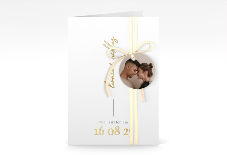 Einladungskarte Hochzeit Idylle A6 Klappkarte hoch weiss gold