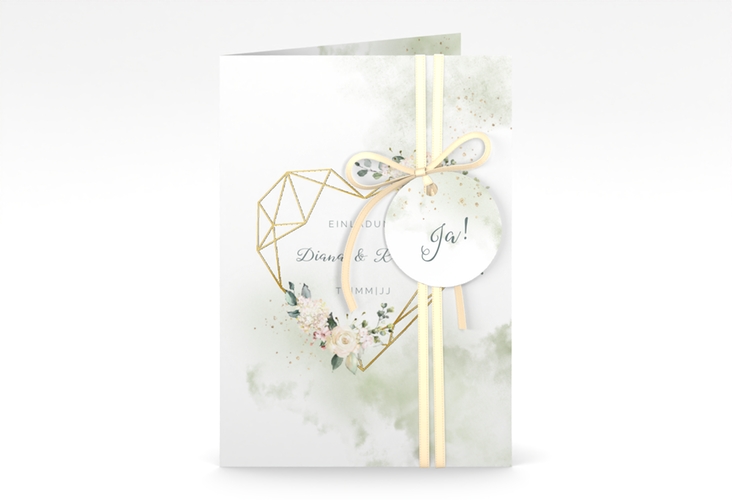 Einladungskarte Hochzeit Adore A6 Klappkarte hoch gruen gold
