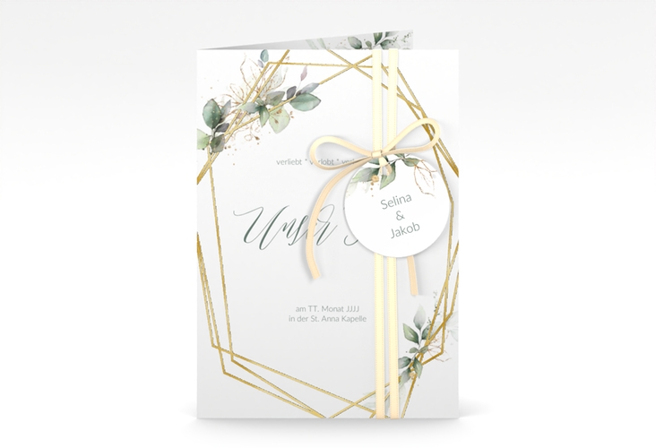 Hochzeitseinladung Greenish A6 Klappkarte hoch gruen gold