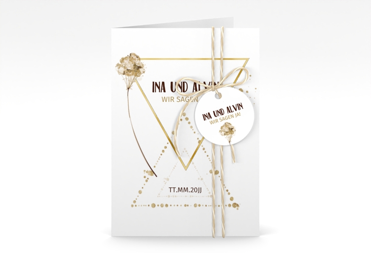 Einladungskarte Hochzeit Triangle A6 Klappkarte hoch weiss gold