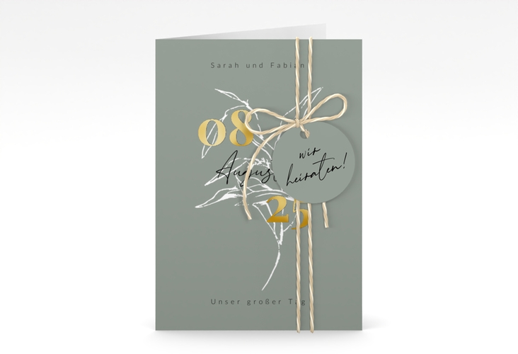 Einladungskarte Hochzeit Seed A6 Klappkarte hoch gruen gold