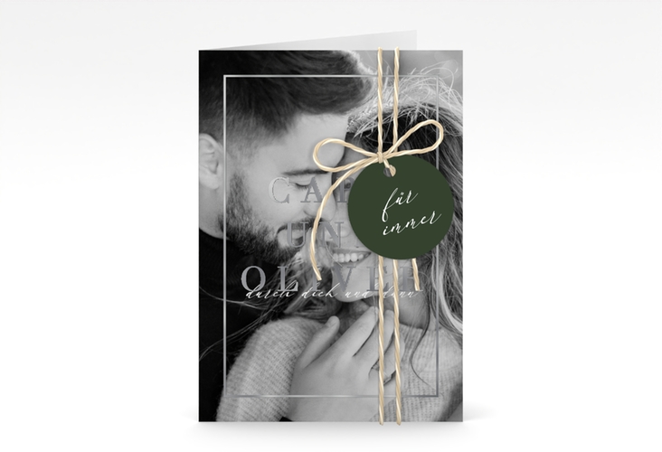 Einladungskarte Hochzeit Moment A6 Klappkarte hoch gruen silber
