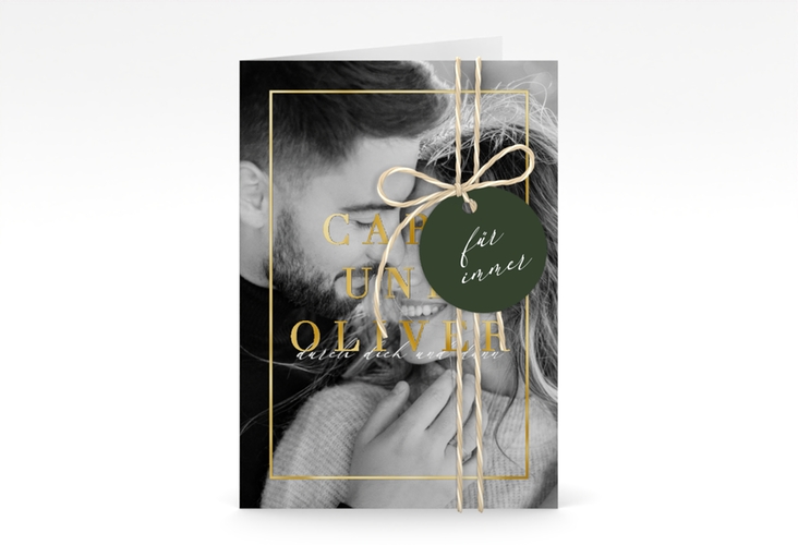 Einladungskarte Hochzeit Moment A6 Klappkarte hoch gruen gold