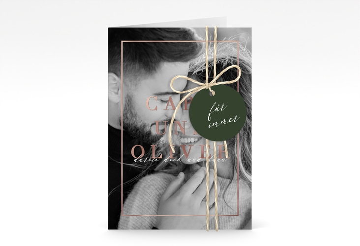 Einladungskarte Hochzeit Moment A6 Klappkarte hoch gruen rosegold