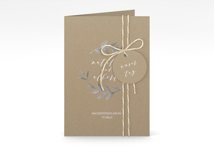 Einladungskarte Hochzeit Naturelove A6 Klappkarte hoch weiss silber