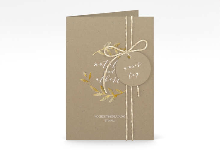 Einladungskarte Hochzeit Naturelove A6 Klappkarte hoch weiss gold