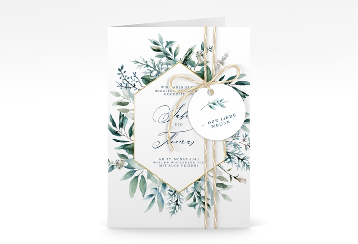 Einladungskarte Hochzeit Lumiere A6 Klappkarte hoch weiss gold