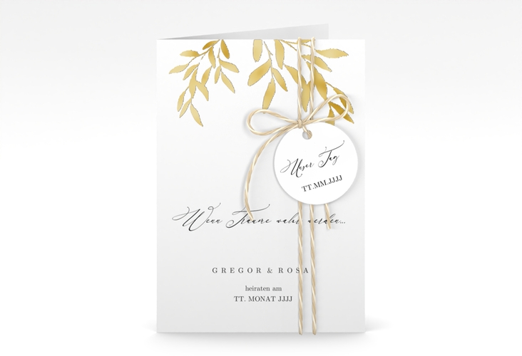 Einladungskarte Hochzeit Demure A6 Klappkarte hoch weiss gold