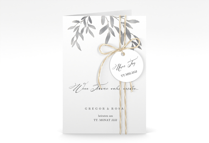 Einladungskarte Hochzeit Demure A6 Klappkarte hoch weiss silber