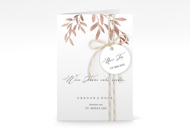 Einladungskarte Hochzeit Demure A6 Klappkarte hoch weiss rosegold