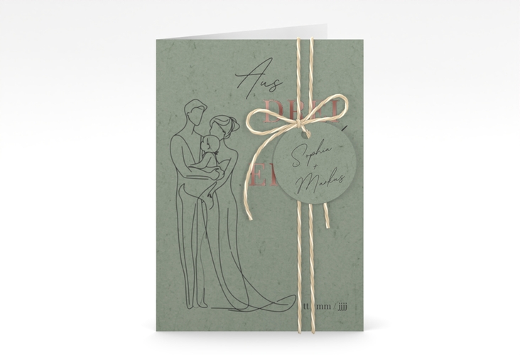Einladungskarte Hochzeit Vereint A6 Klappkarte hoch gruen rosegold