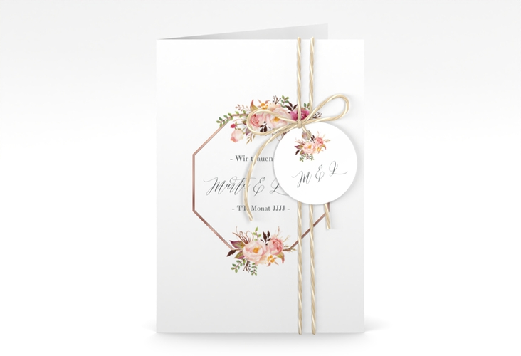 Einladungskarte Hochzeit Prachtvoll A6 Klappkarte hoch weiss rosegold