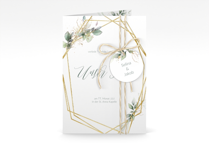 Hochzeitseinladung Greenish A6 Klappkarte hoch gruen gold