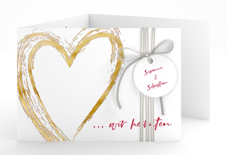 Hochzeitseinladung Liebe A6 Doppel-Klappkarte gold