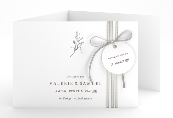 Hochzeitseinladung Ivy A6 Doppel-Klappkarte silber minimalistisch mit kleiner botanischer Illustration