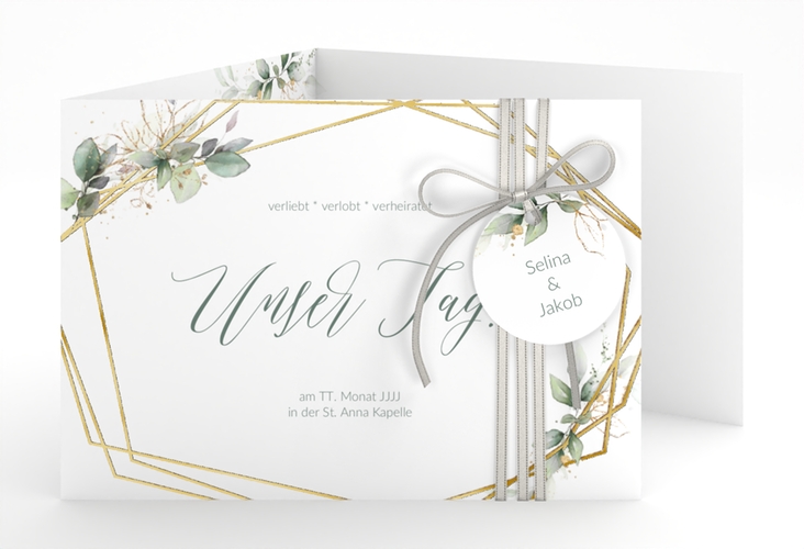 Hochzeitseinladung Greenish A6 Doppel-Klappkarte gold