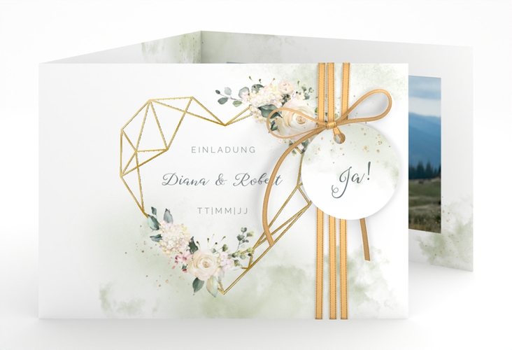 Hochzeitseinladung Adore A6 Doppel-Klappkarte gold