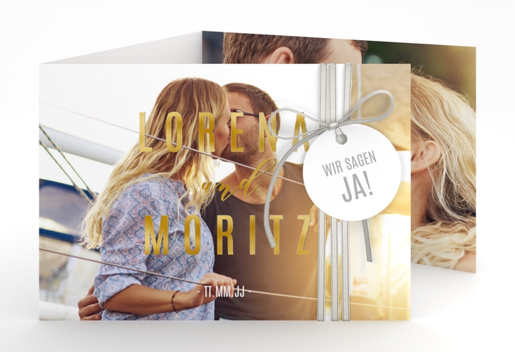 Hochzeitseinladung Memory A6 Doppel-Klappkarte gold
