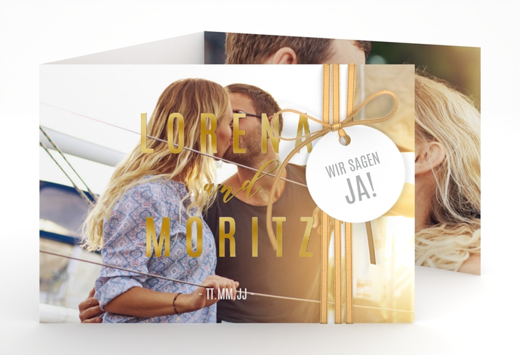 Hochzeitseinladung Memory A6 Doppel-Klappkarte gold