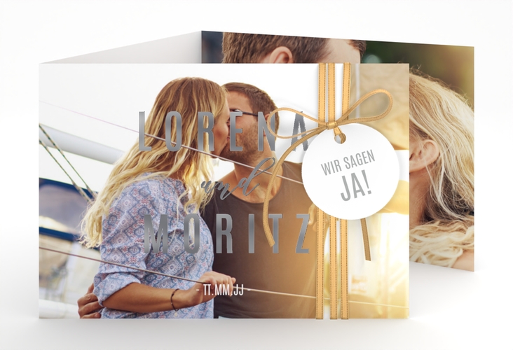 Hochzeitseinladung Memory A6 Doppel-Klappkarte silber